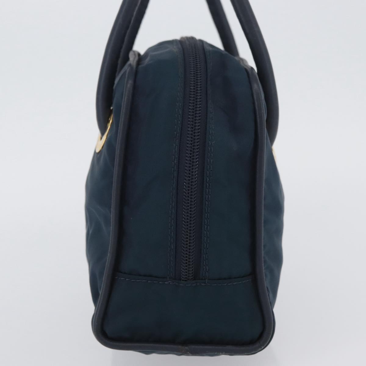 CELINE Circle Hand Bag Nylon Navy Gold Auth BSZ650