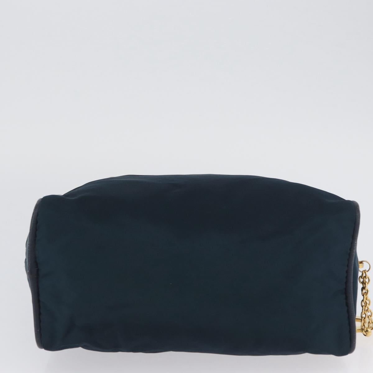 CELINE Circle Hand Bag Nylon Navy Gold Auth BSZ650