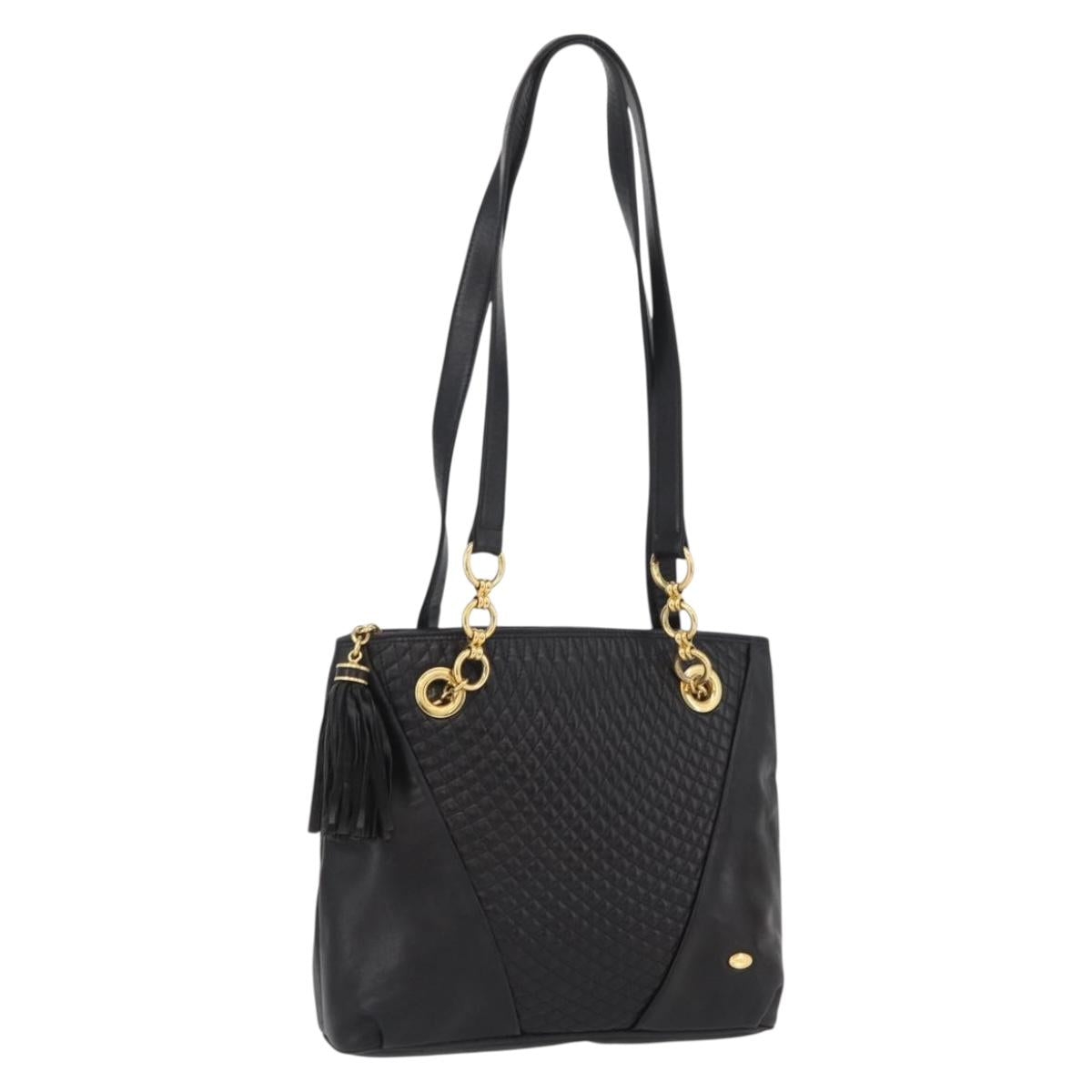 BALLY Shoulder Bag Leather Black Gold Auth BSZ651