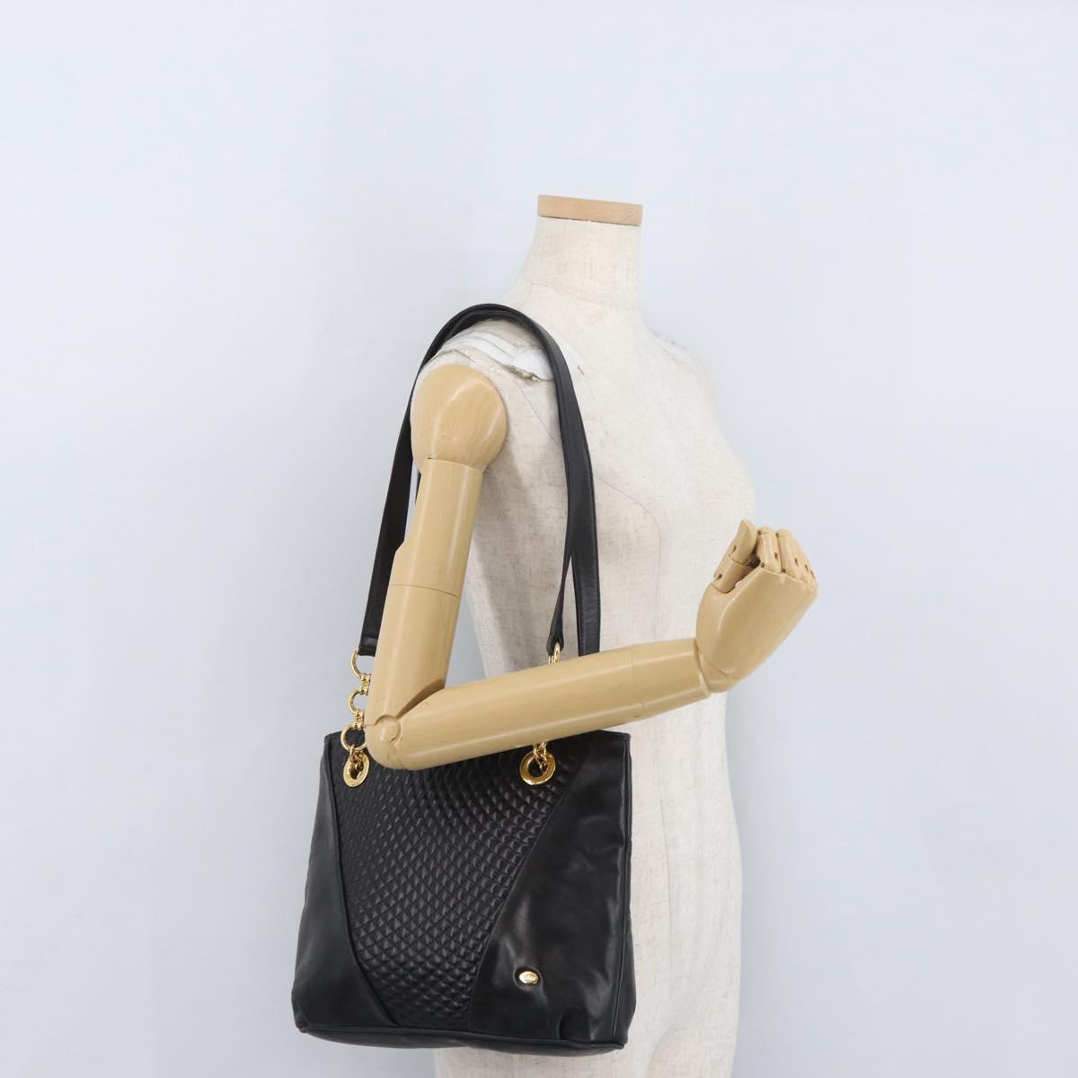 BALLY Shoulder Bag Leather Black Gold Auth BSZ651