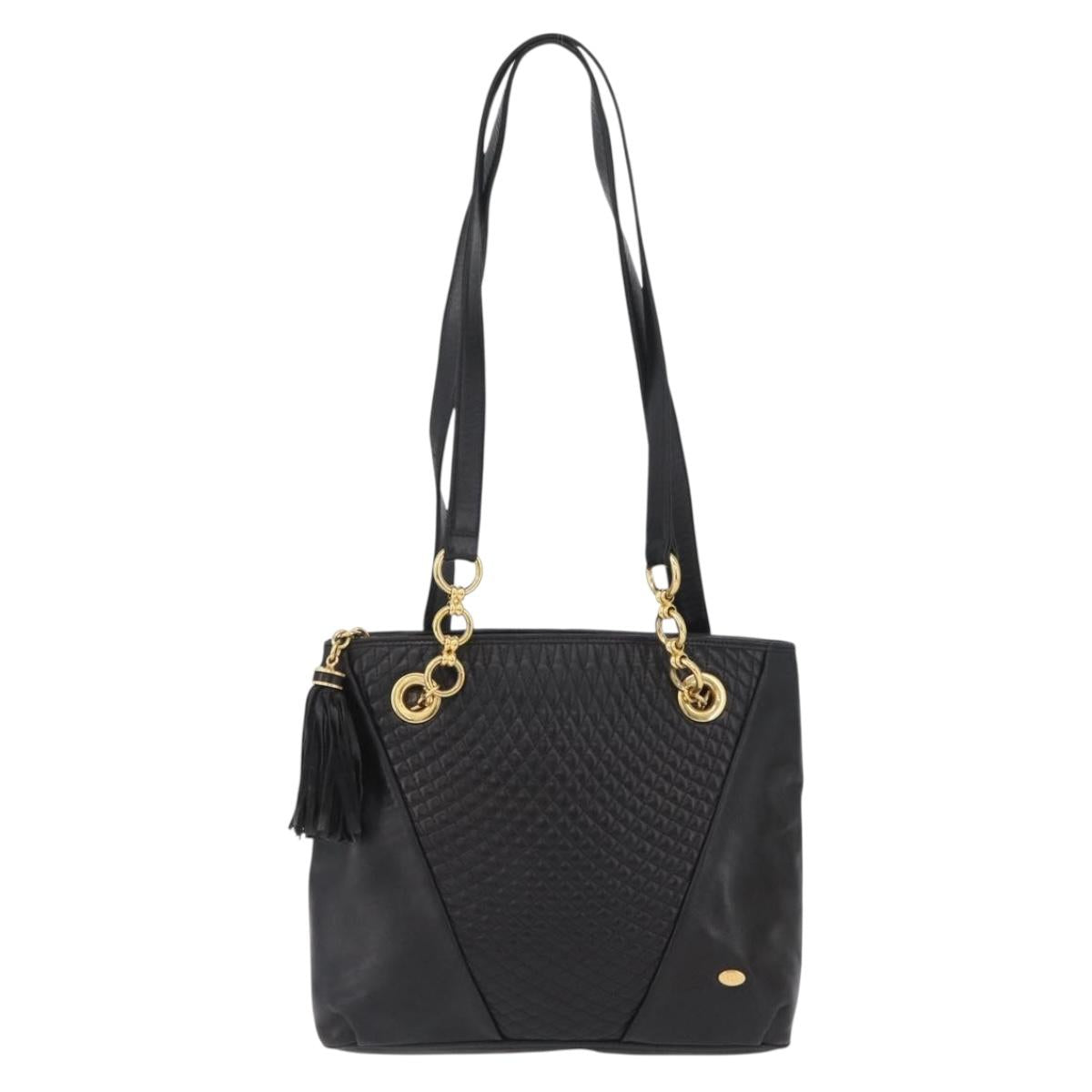 BALLY Shoulder Bag Leather Black Gold Auth BSZ651