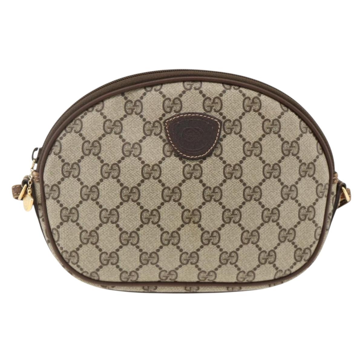 GUCCI GG Supreme Shoulder Bag PVC Beige Gold Auth BSZ655