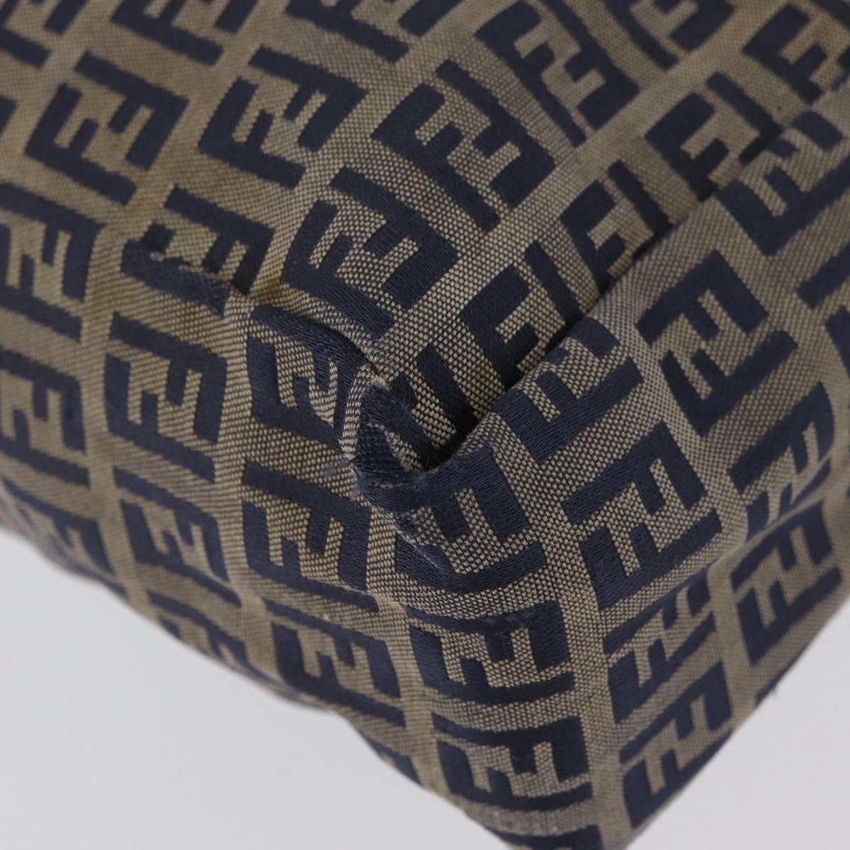 FENDI Zucchino Canvas Hand Bag Navy Silver Auth BSZ657