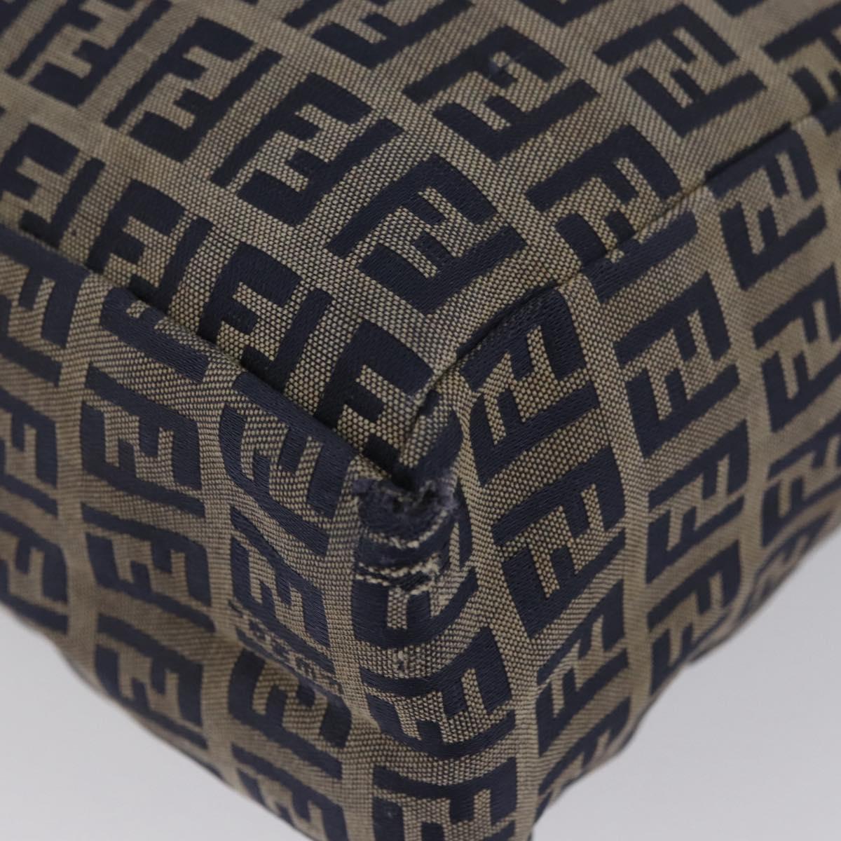 FENDI Zucchino Canvas Hand Bag Navy Silver Auth BSZ657
