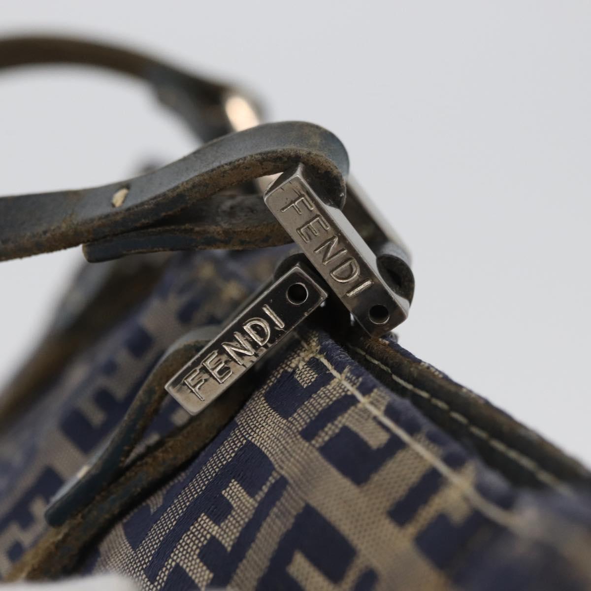 FENDI Zucchino Canvas Hand Bag Navy Silver Auth BSZ657