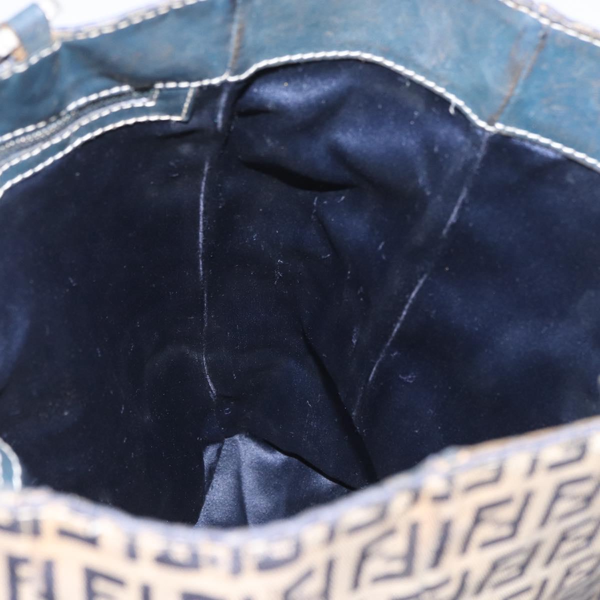 FENDI Zucchino Canvas Hand Bag Navy Silver Auth BSZ657