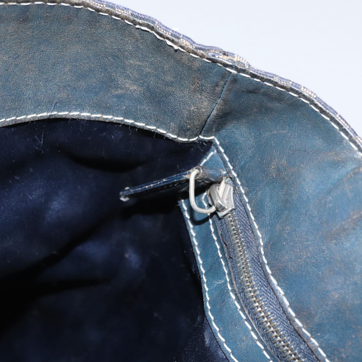 FENDI Zucchino Canvas Hand Bag Navy Silver Auth BSZ657