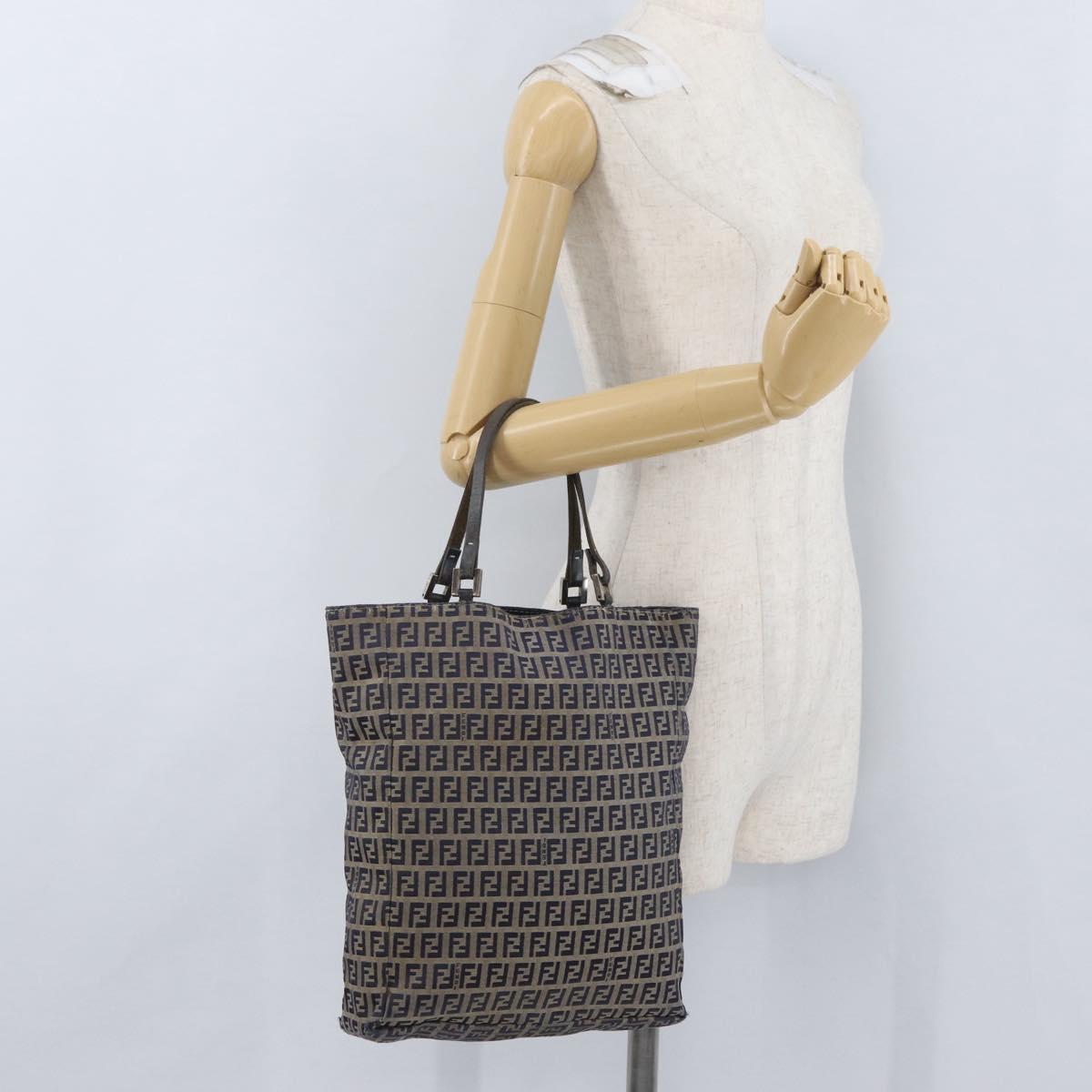 FENDI Zucchino Canvas Hand Bag Navy Silver Auth BSZ657