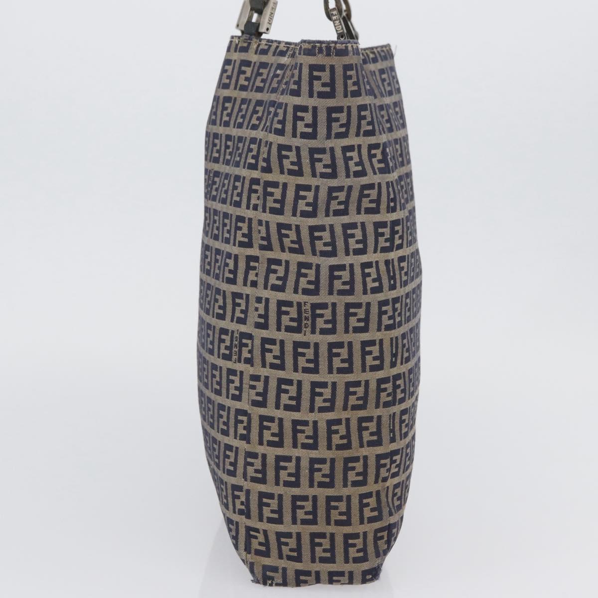 FENDI Zucchino Canvas Hand Bag Navy Silver Auth BSZ657