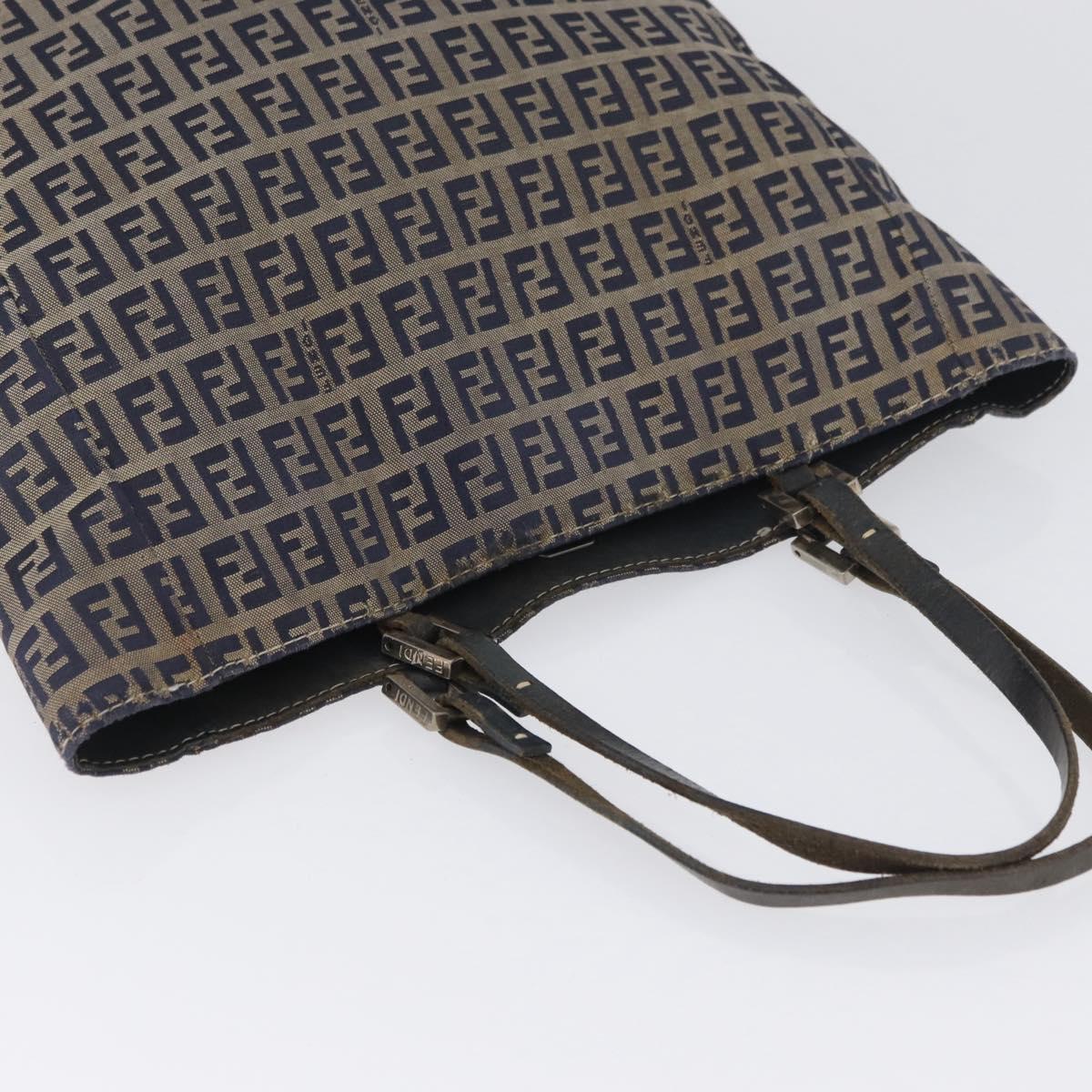 FENDI Zucchino Canvas Hand Bag Navy Silver Auth BSZ657
