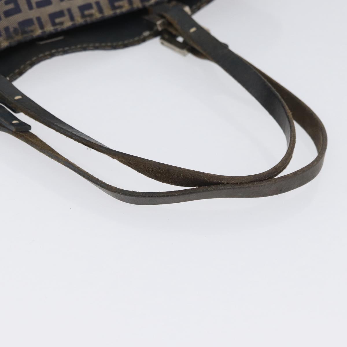 FENDI Zucchino Canvas Hand Bag Navy Silver Auth BSZ657