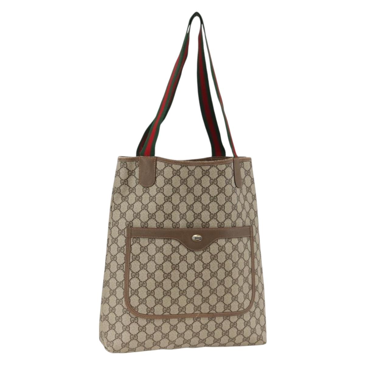 GUCCI GG Supreme Web Sherry Line Tote Bag PVC Beige Red 39 02 003 Auth BSZ658