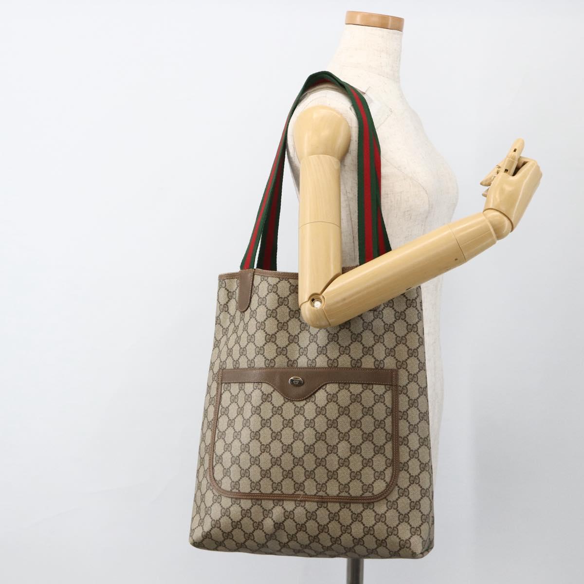 GUCCI GG Supreme Web Sherry Line Tote Bag PVC Beige Red 39 02 003 Auth BSZ658