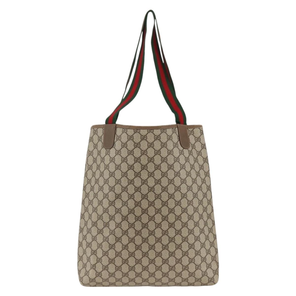 GUCCI GG Supreme Web Sherry Line Tote Bag PVC Beige Red 39 02 003 Auth BSZ658