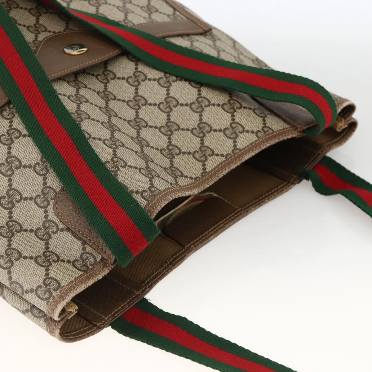 GUCCI GG Supreme Web Sherry Line Tote Bag PVC Beige Red 39 02 003 Auth BSZ658