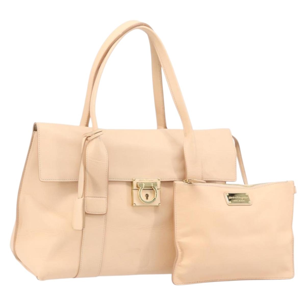 Salvatore Ferragamo Gancini Hand Bag Leather Pink Gold Auth BSZ659