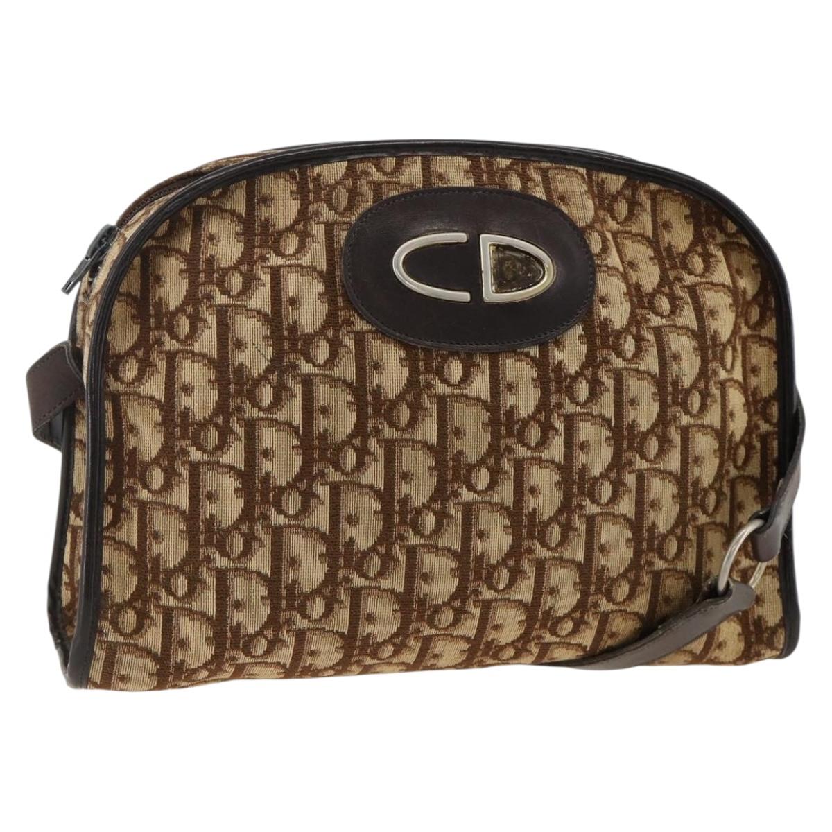 Christian Dior Trotter Canvas Shoulder Bag Beige Auth BSZ660