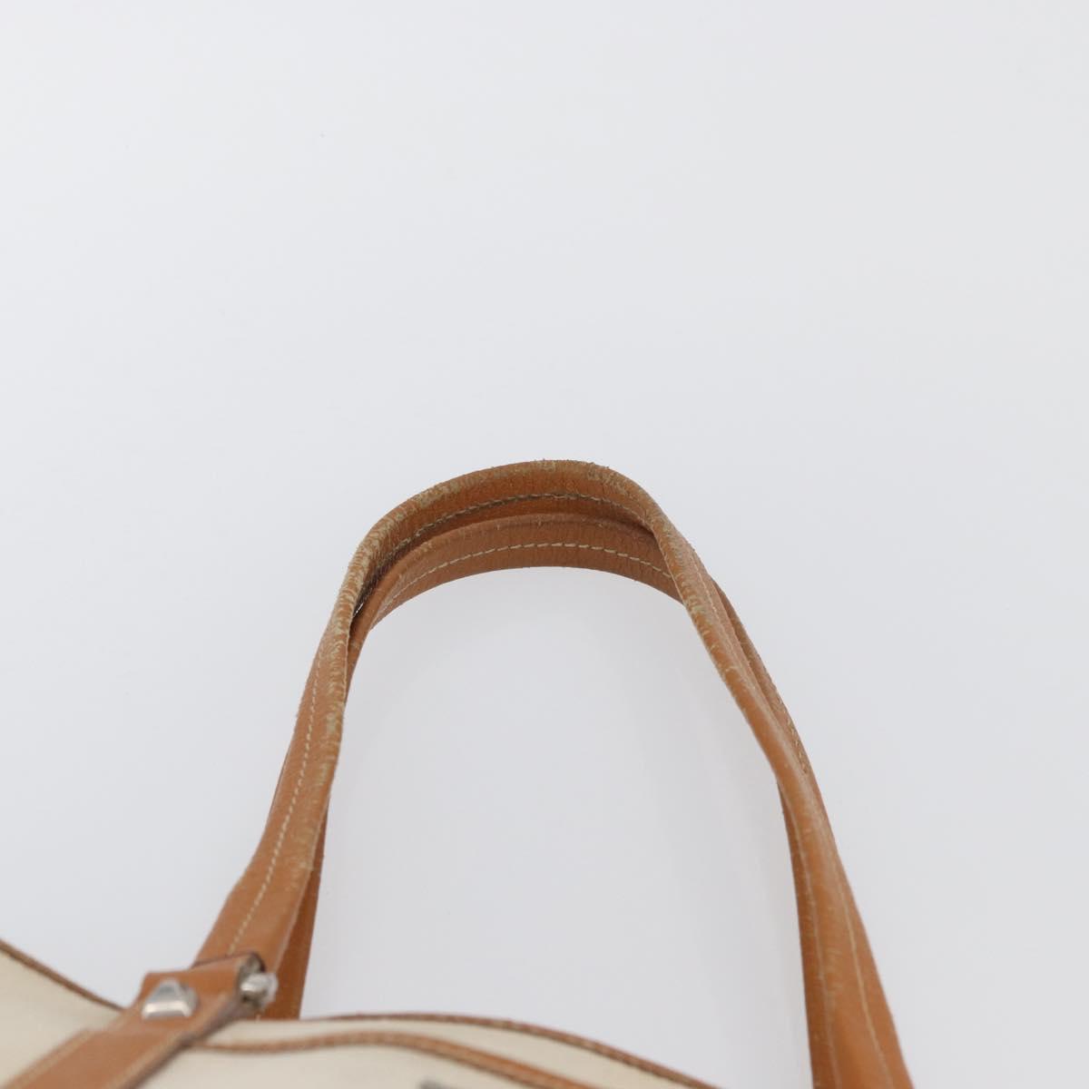 PRADA Tote Bag Canvas Leather Beige Silver Auth BSZ661