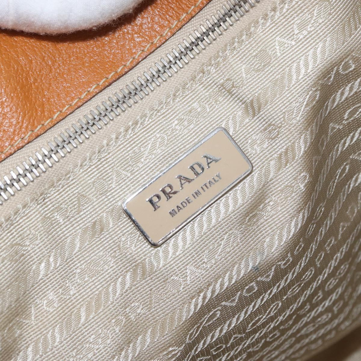 PRADA Tote Bag Canvas Leather Beige Silver Auth BSZ661