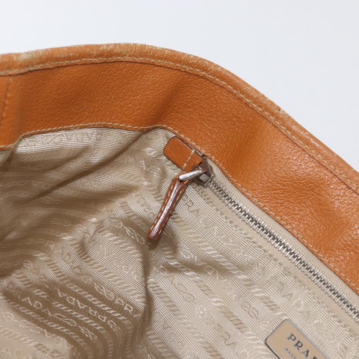 PRADA Tote Bag Canvas Leather Beige Silver Auth BSZ661