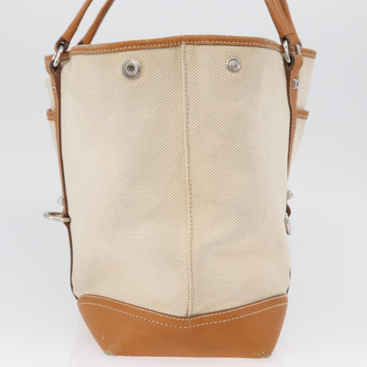 PRADA Tote Bag Canvas Leather Beige Silver Auth BSZ661