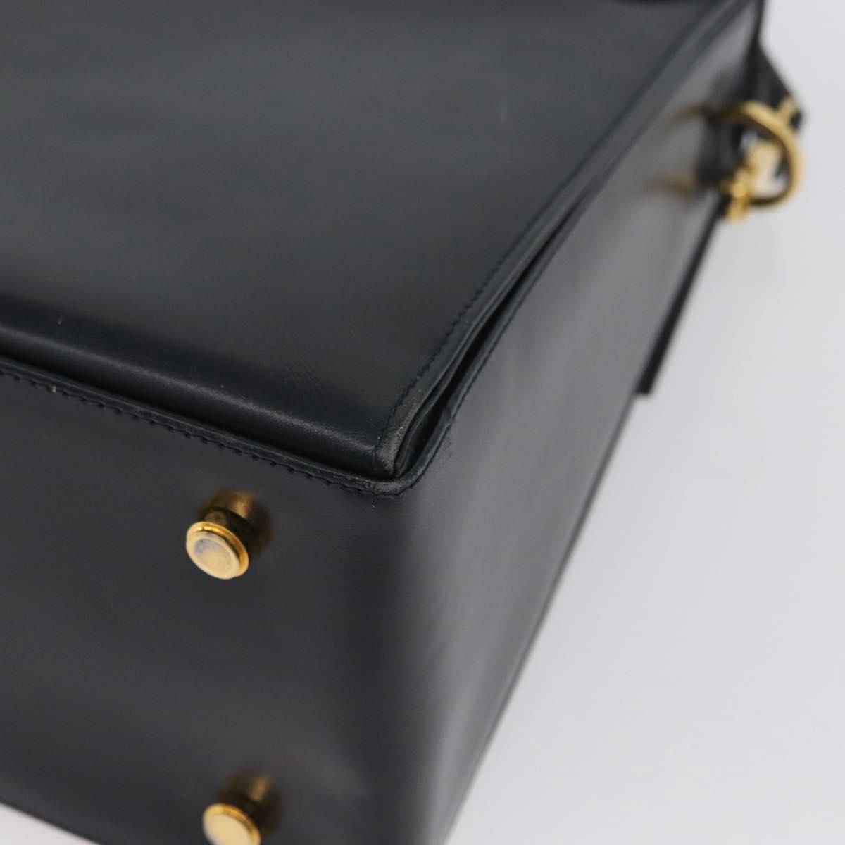 Salvatore Ferragamo Gancini Hand Bag Leather 2way Navy Gold Auth LNZ105