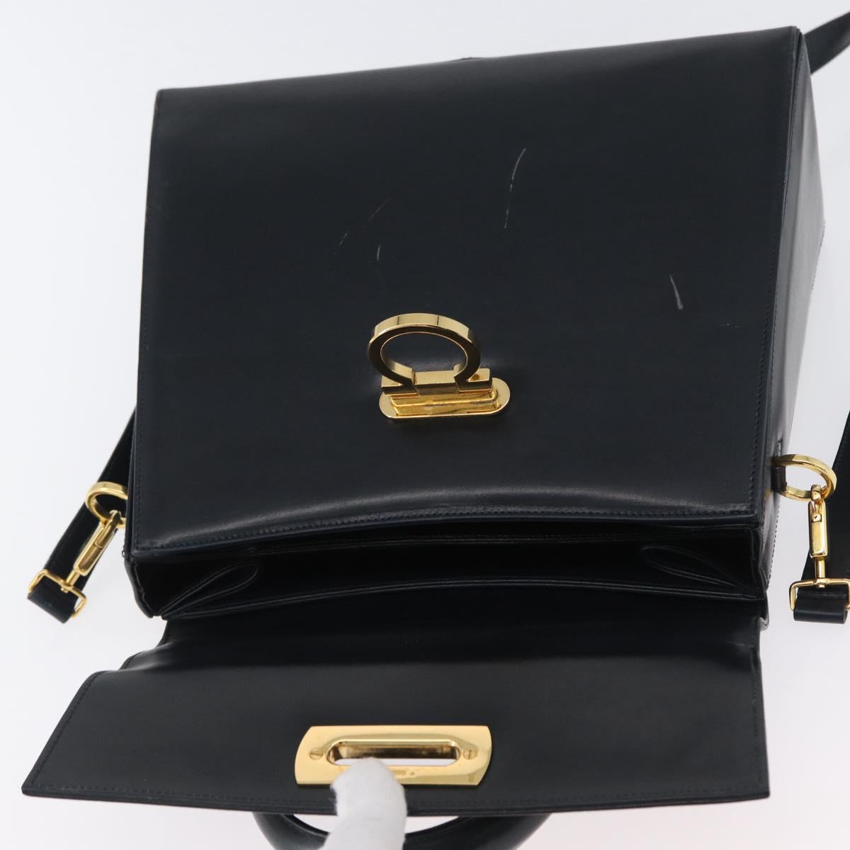 Salvatore Ferragamo Gancini Hand Bag Leather 2way Navy Gold Auth LNZ105
