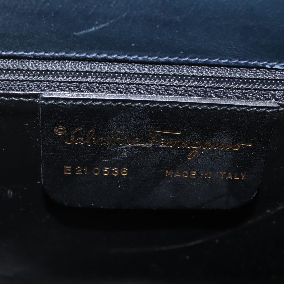 Salvatore Ferragamo Gancini Hand Bag Leather 2way Navy Gold Auth LNZ105