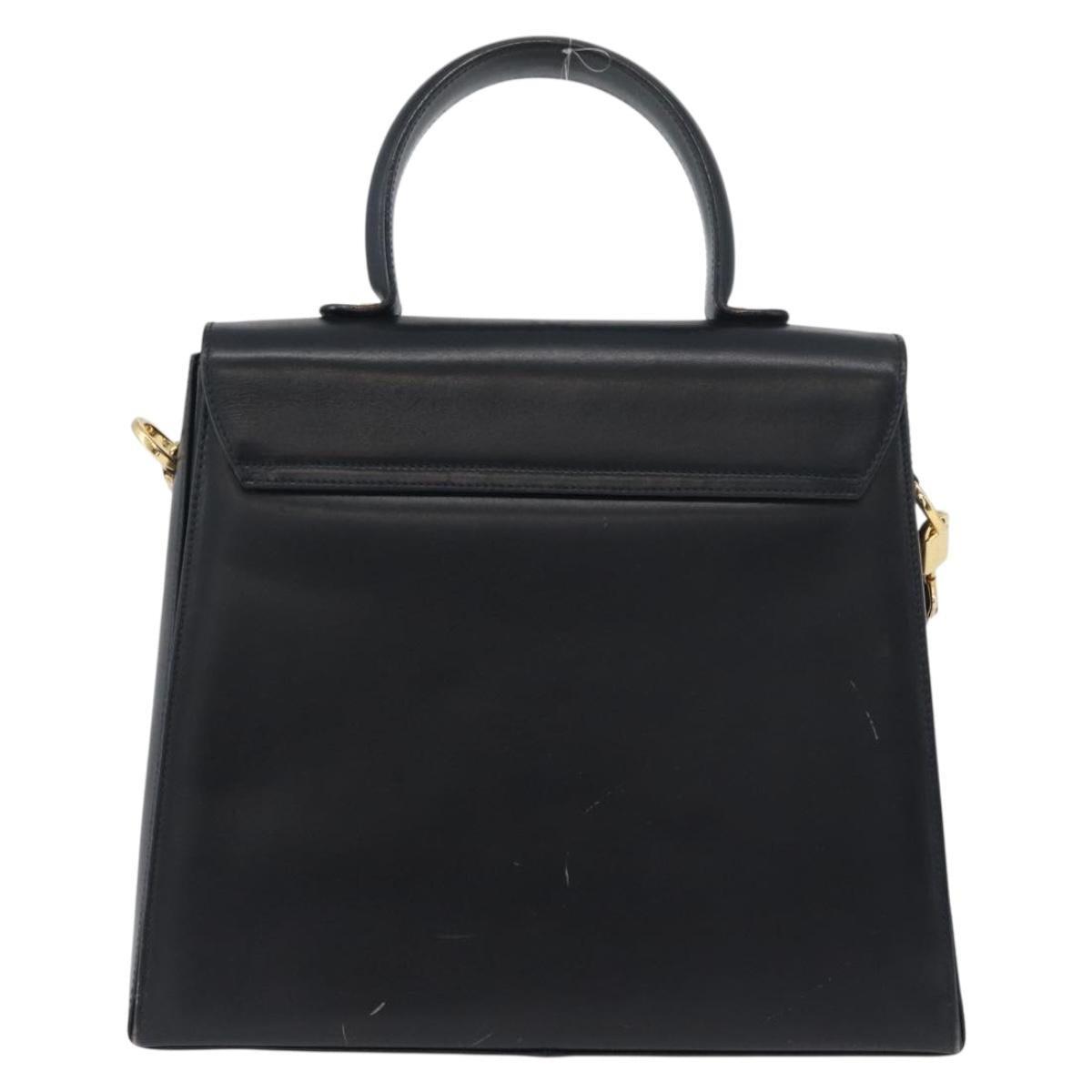Salvatore Ferragamo Gancini Hand Bag Leather 2way Navy Gold Auth LNZ105