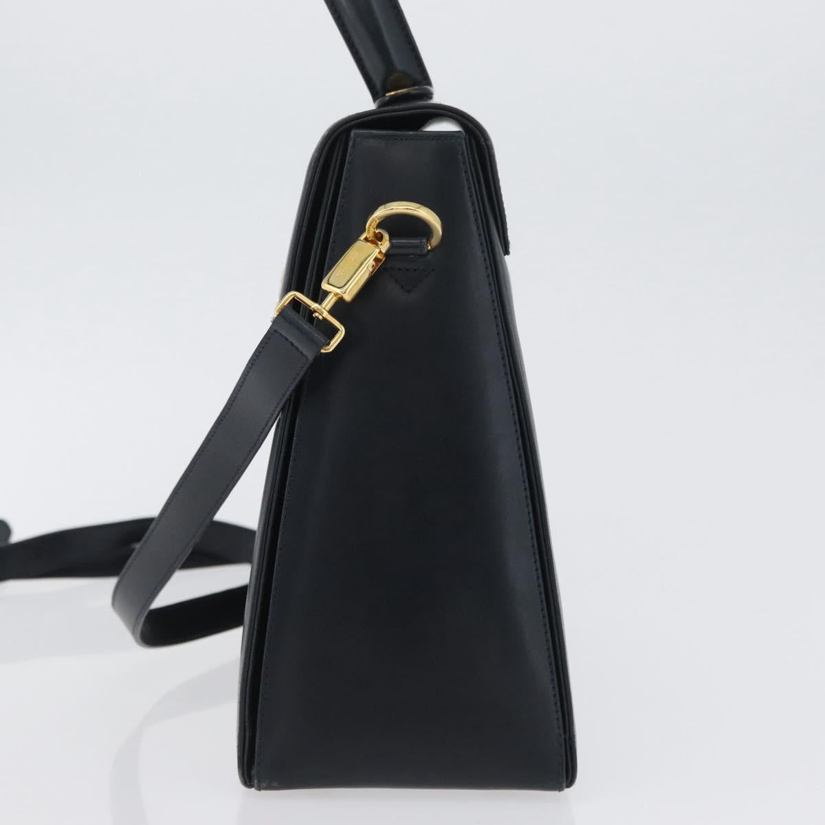 Salvatore Ferragamo Gancini Hand Bag Leather 2way Navy Gold Auth LNZ105