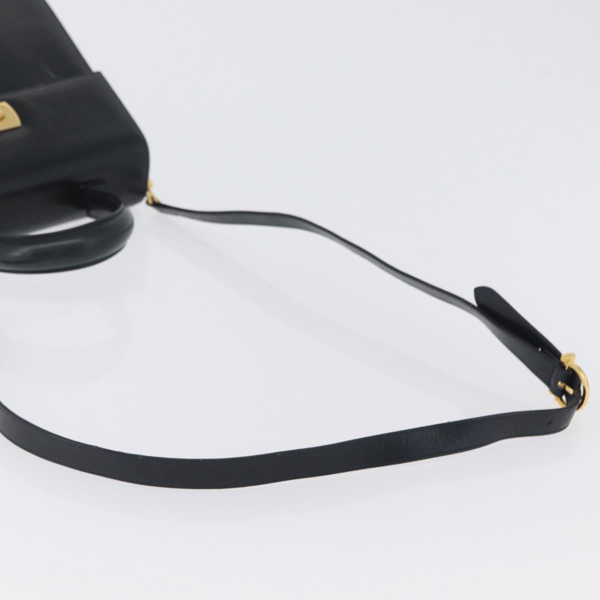 Salvatore Ferragamo Gancini Hand Bag Leather 2way Navy Gold Auth LNZ105