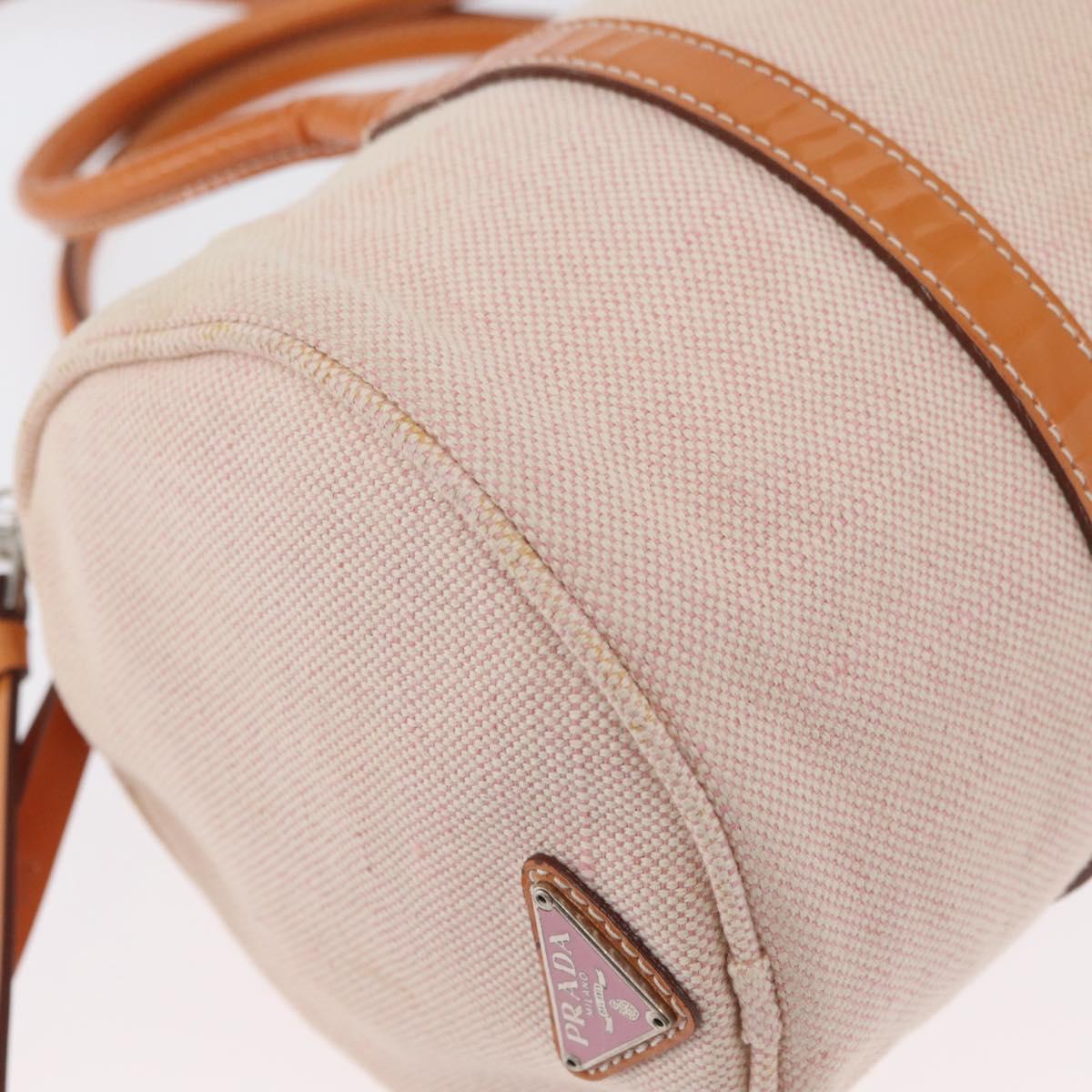 PRADA Hand Bag Canvas 2way Beige Silver Auth BSZ665A