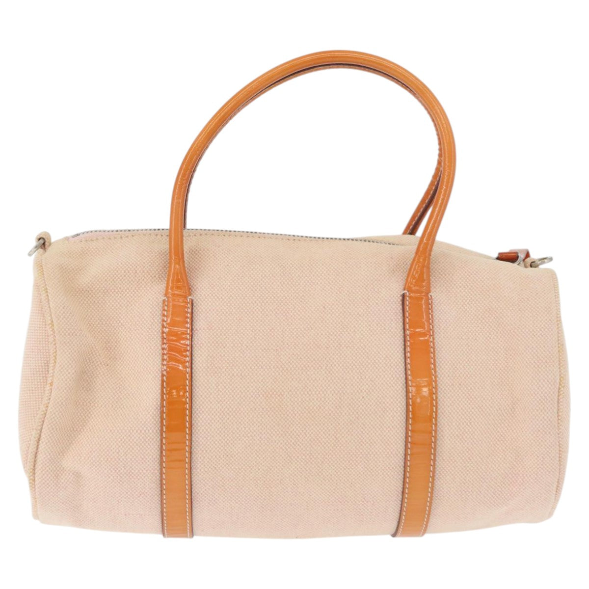 PRADA Hand Bag Canvas 2way Beige Silver Auth BSZ665A