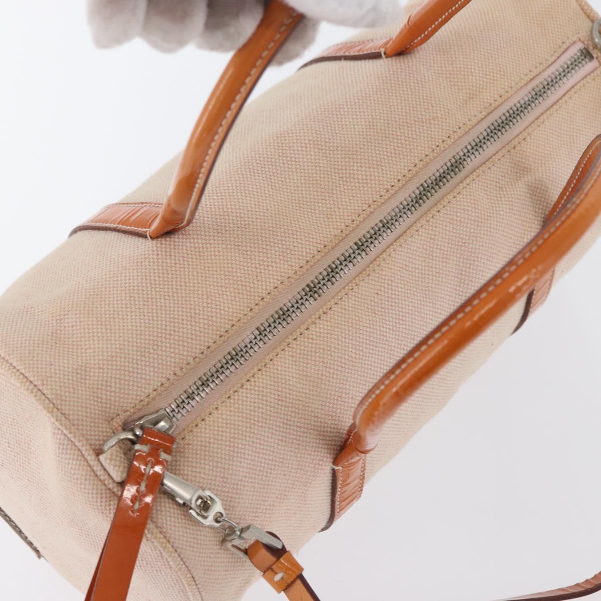 PRADA Hand Bag Canvas 2way Beige Silver Auth BSZ665A