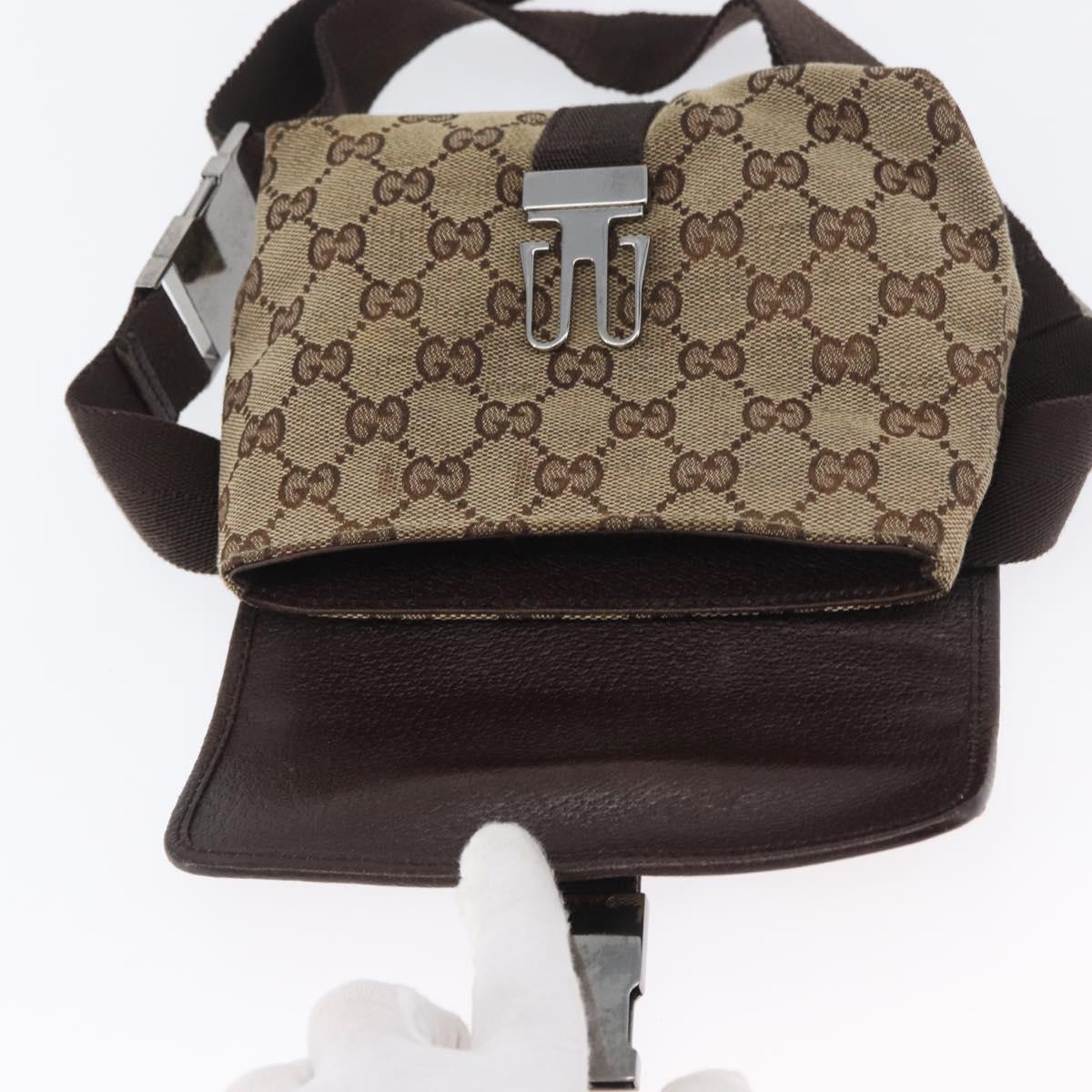 GUCCI GG Canvas Shoulder Bag Beige Silver 131236 Auth BSZ673
