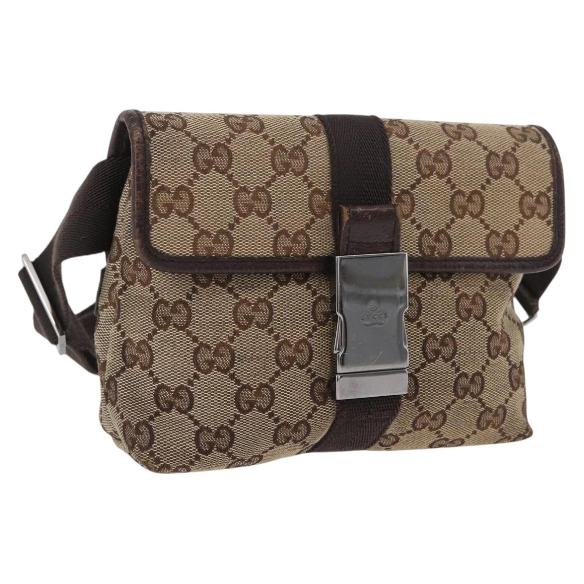 GUCCI GG Canvas Shoulder Bag Beige Silver 131236 Auth BSZ673
