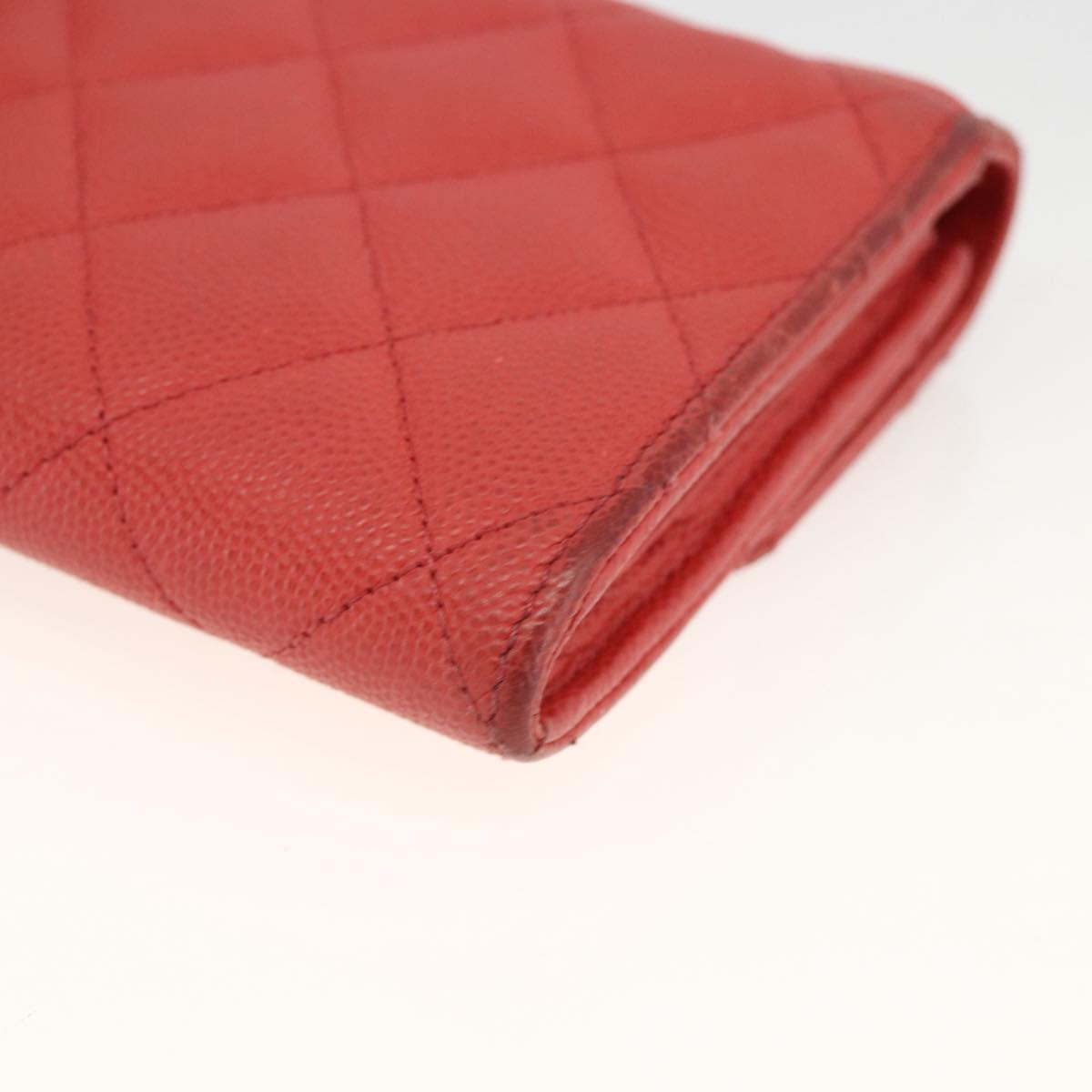 CHANEL Matelasse Long Wallet Caviar Skin Pink Gold CC Auth BSZ676A