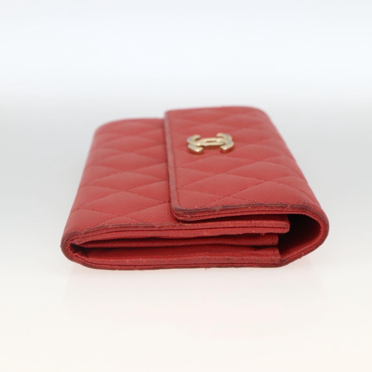 CHANEL Matelasse Long Wallet Caviar Skin Pink Gold CC Auth BSZ676A