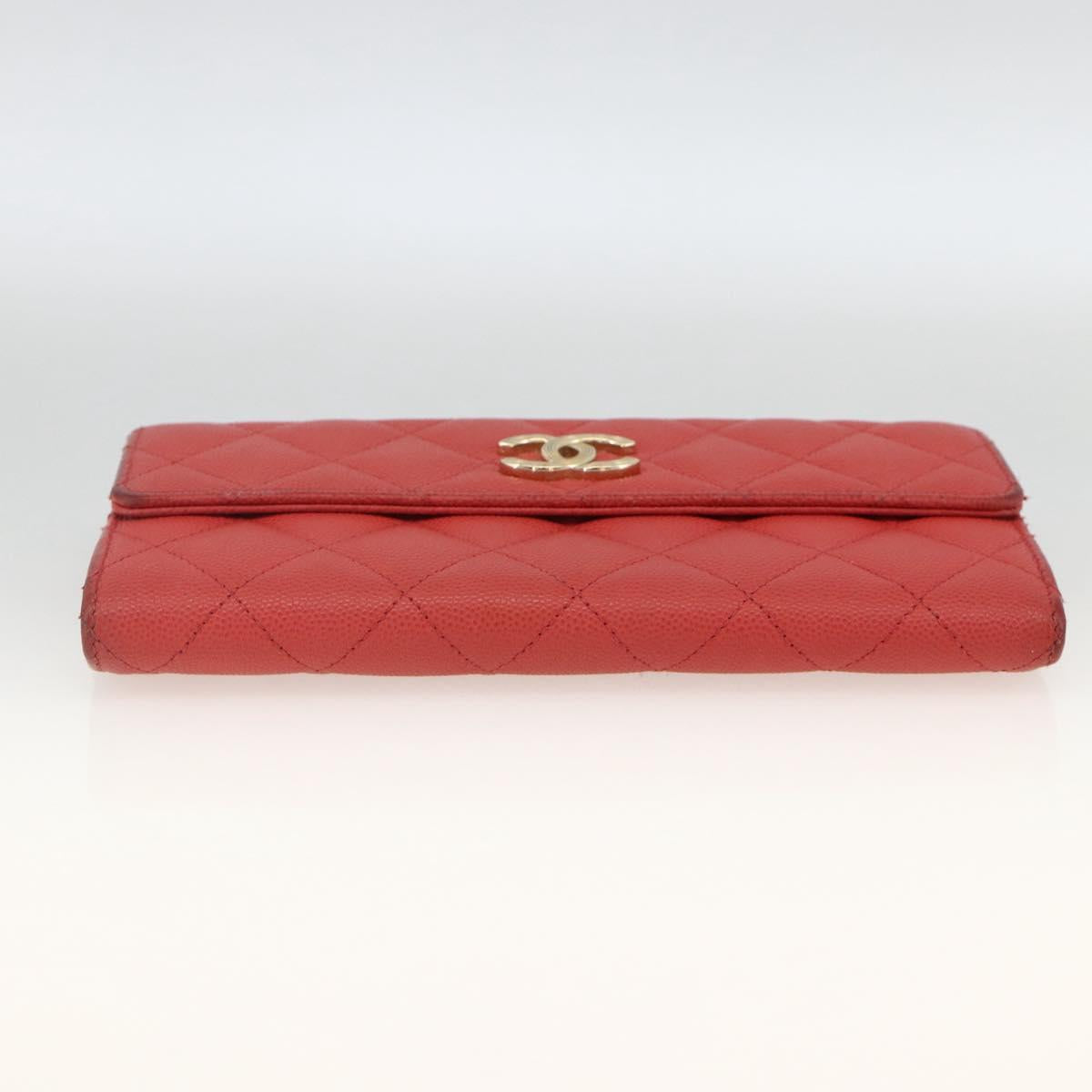 CHANEL Matelasse Long Wallet Caviar Skin Pink Gold CC Auth BSZ676A