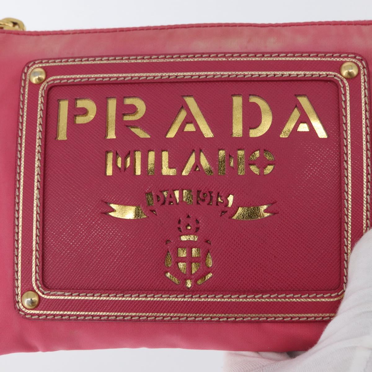 PRADA Shoulder Bag Nylon Pink Gold Auth BSZ681
