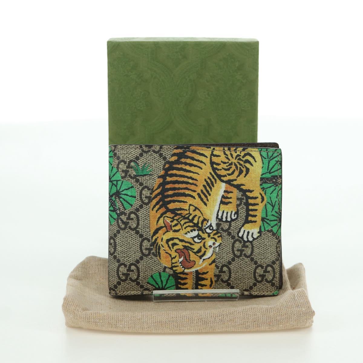 GUCCI GG Supreme Compact Wallet PVC Beige Auth BSZ684M
