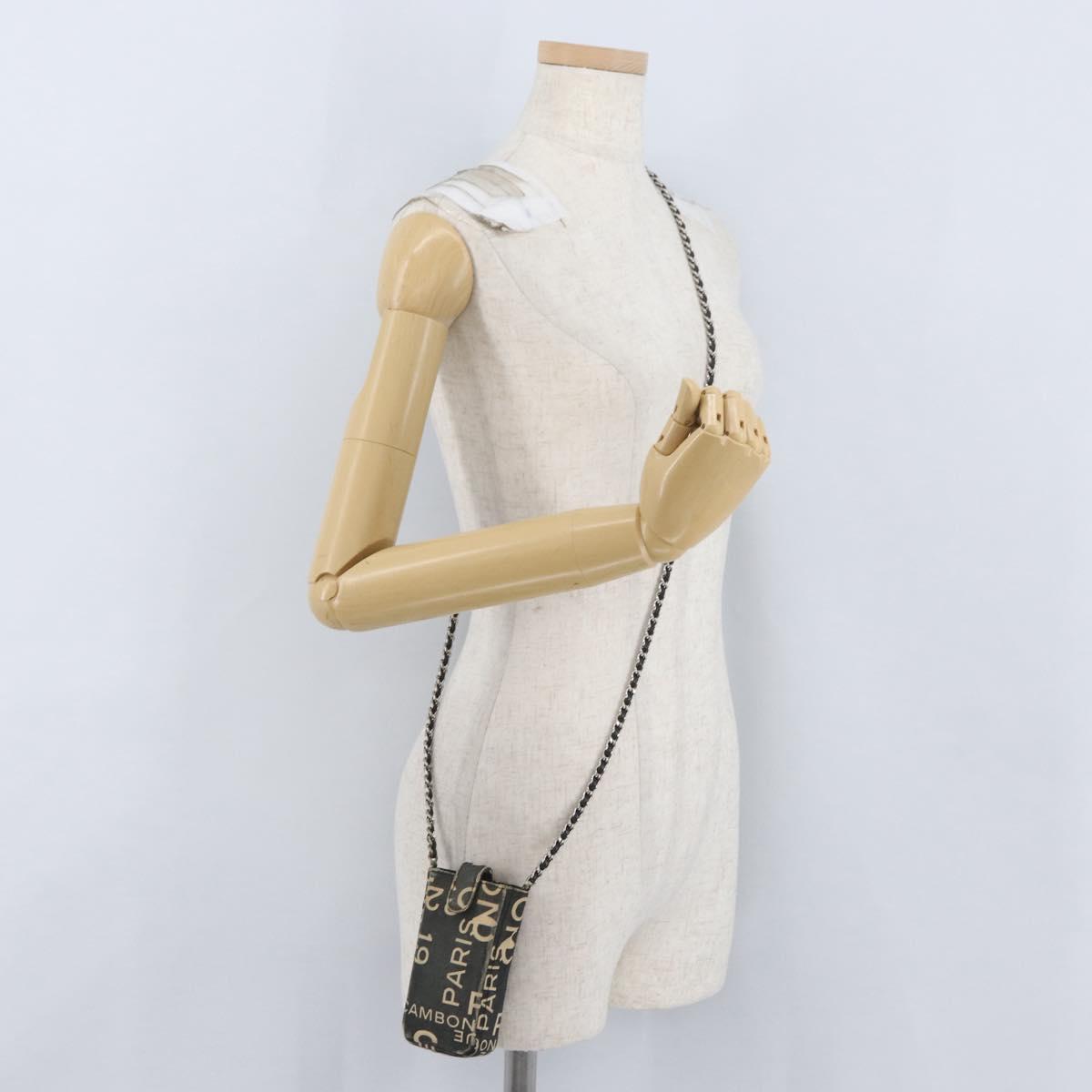 CHANEL By Sea Line Phone Pouch Shoulder Bag Canvas Black Silver CC Auth BSZ685