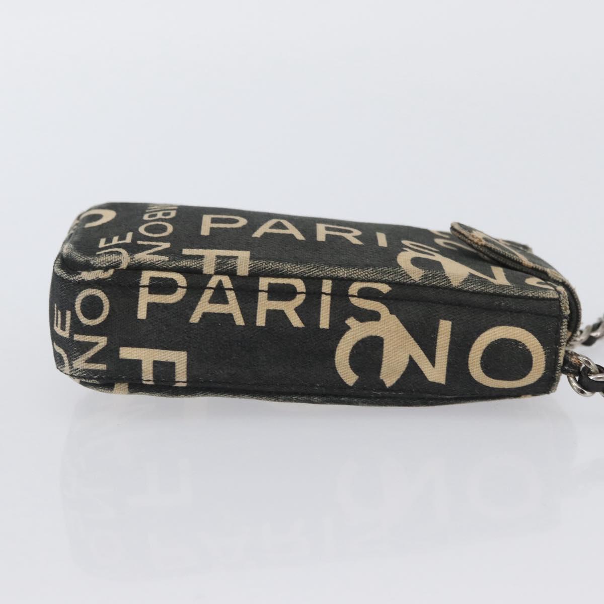 CHANEL By Sea Line Phone Pouch Shoulder Bag Canvas Black Silver CC Auth BSZ685
