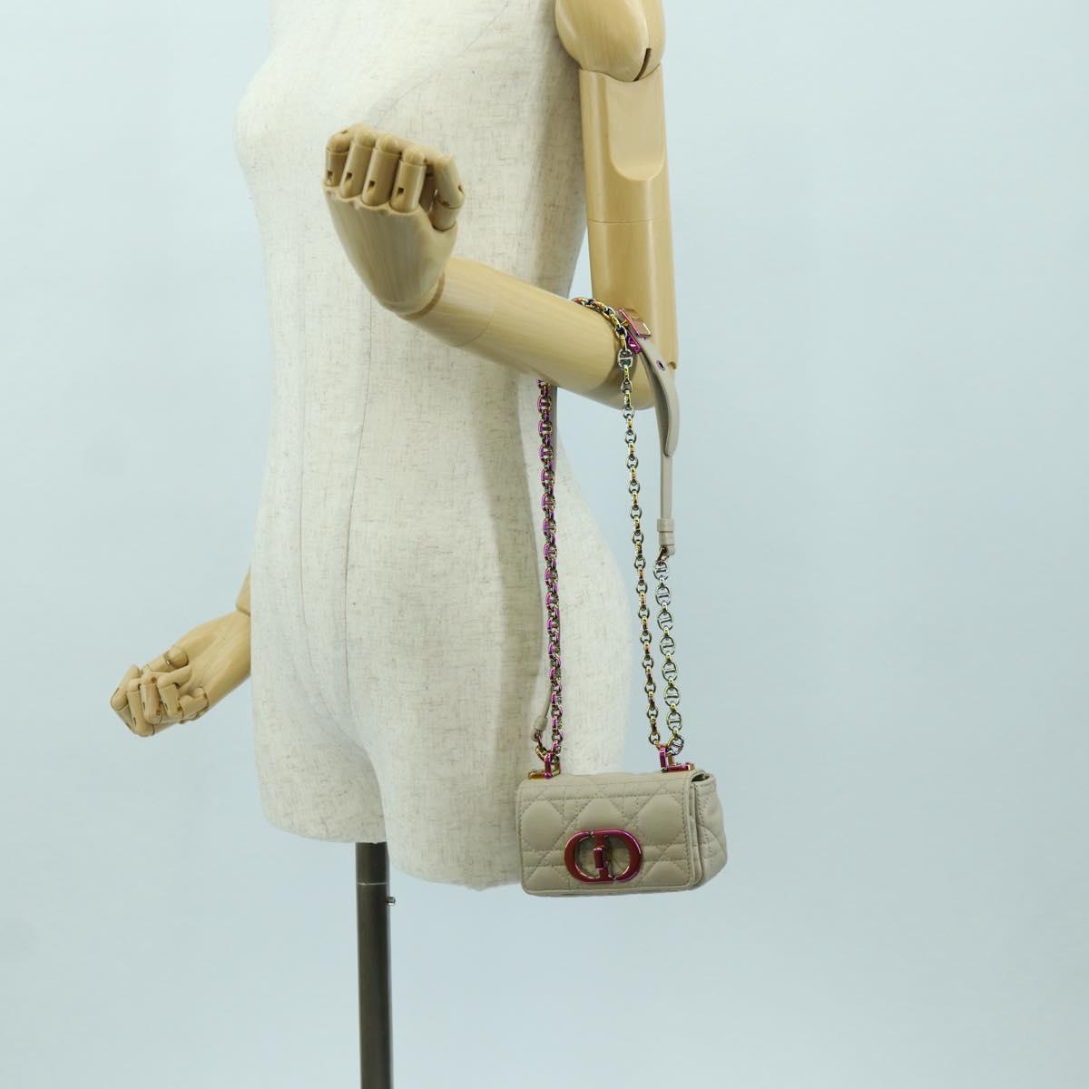 Christian Dior Canage Chain Dior Caro Bag Lamb Skin Ivory Gold Auth BSZ691SAM