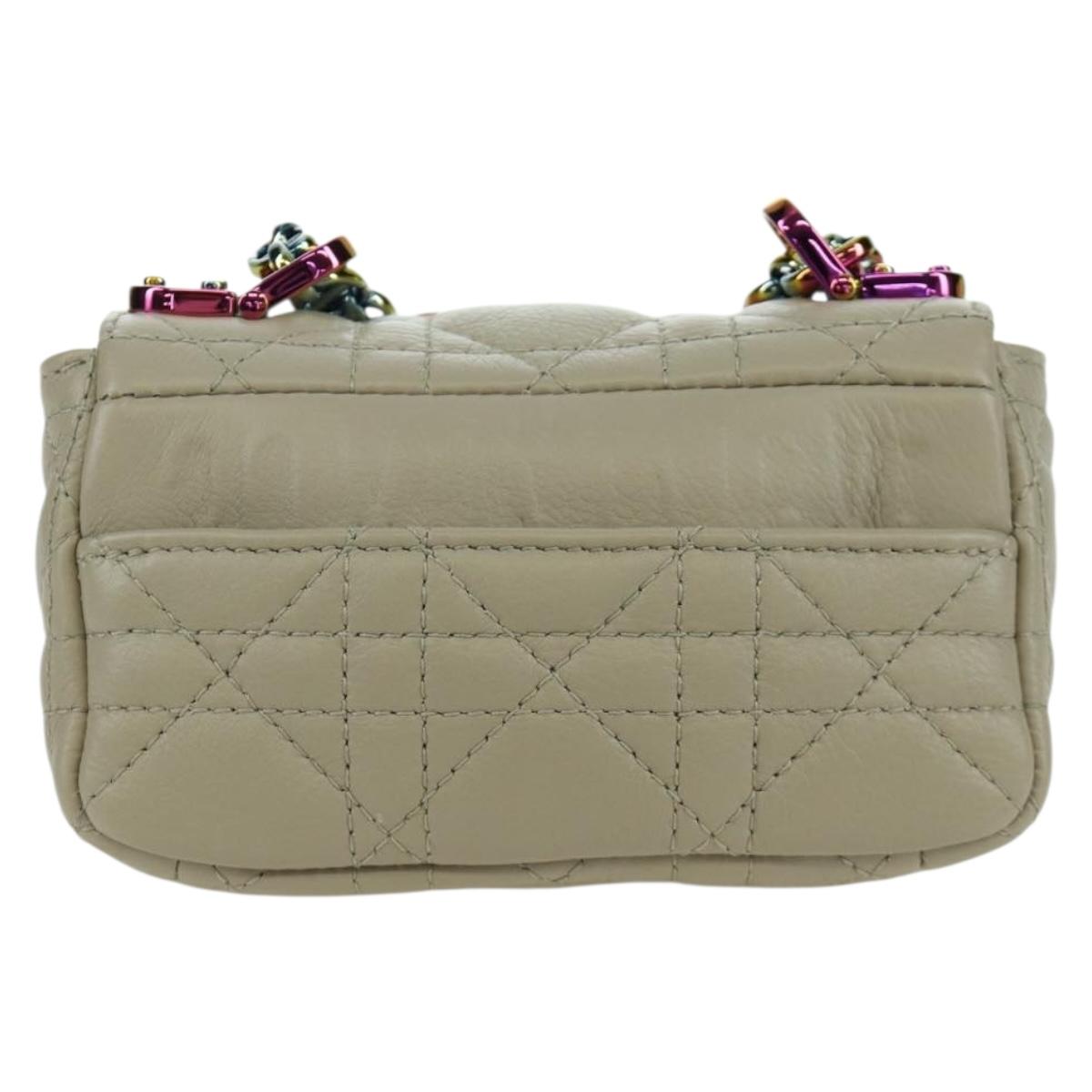 Christian Dior Canage Chain Dior Caro Bag Lamb Skin Ivory Gold Auth BSZ691SAM