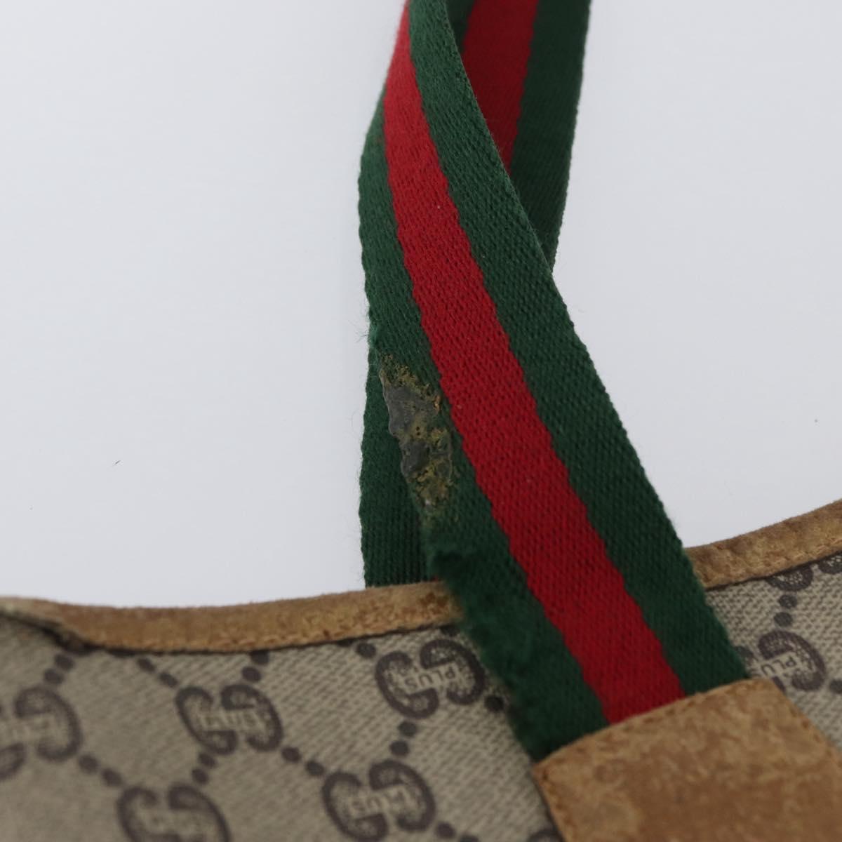 GUCCI GG Plus Supreme Web Sherry Line Tote Bag PVC Beige Red Green Auth BSZ695