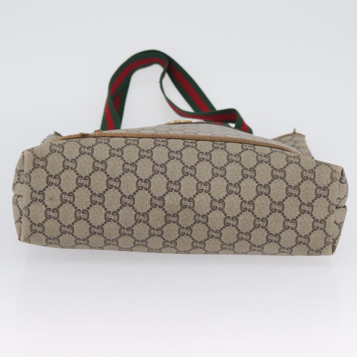 GUCCI GG Plus Supreme Web Sherry Line Tote Bag PVC Beige Red Green Auth BSZ695