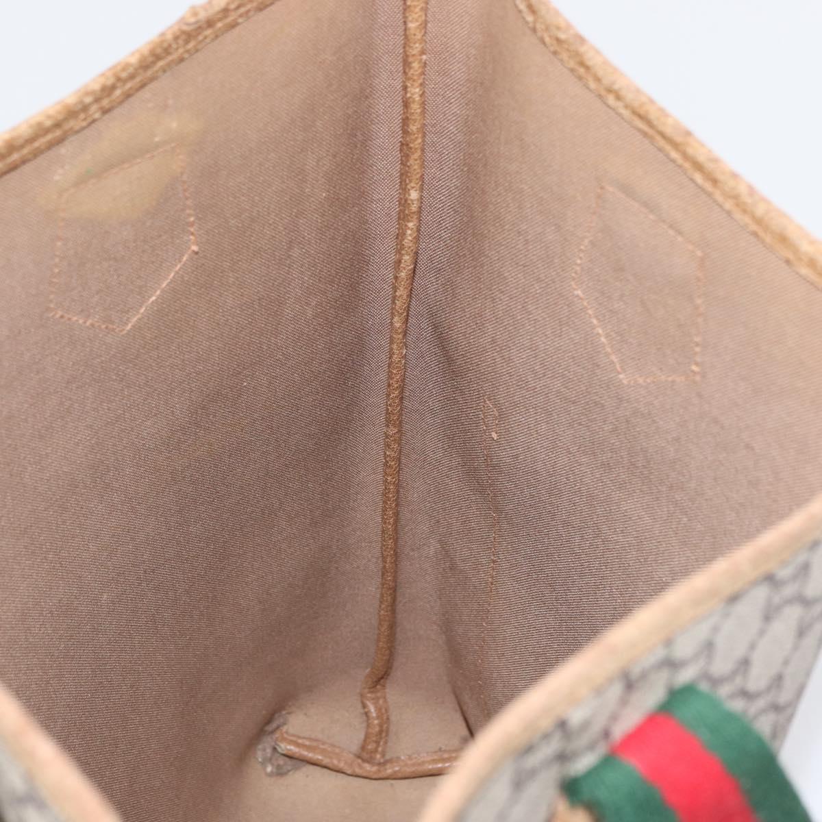 GUCCI GG Plus Supreme Web Sherry Line Tote Bag PVC Beige Red Green Auth BSZ695