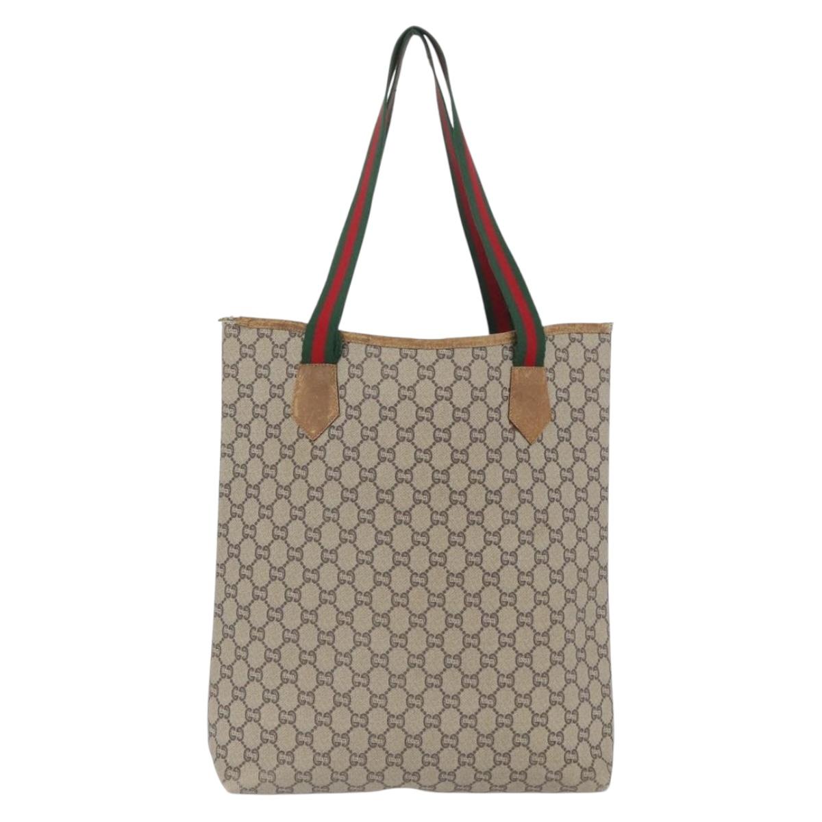 GUCCI GG Plus Supreme Web Sherry Line Tote Bag PVC Beige Red Green Auth BSZ695