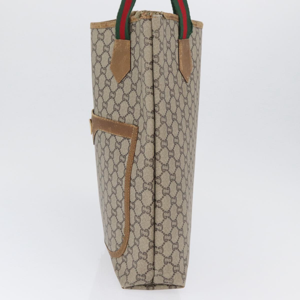 GUCCI GG Plus Supreme Web Sherry Line Tote Bag PVC Beige Red Green Auth BSZ695